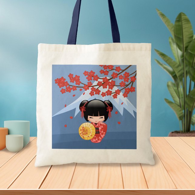 Bolsa Tote Boneca Red Sakura Kokeshi - Azul Garota Gisha (Criador carregado)