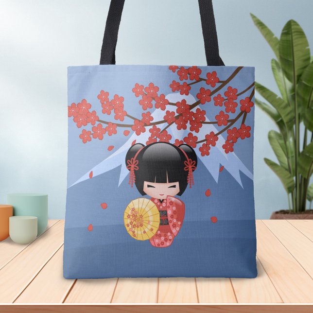Bolsa Tote Boneca Red Sakura Kokeshi - Garota Gisha Bonita (Criador carregado)
