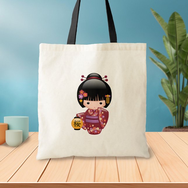 Bolsa Tote Boneca Sakura Kokeshi - Garota Geisha Japonesa Bon (Criador carregado)