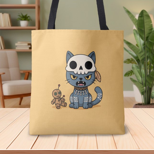 Bolsa Tote Boneca Voodoo de Gato Bruxa Amarela (Criador carregado)