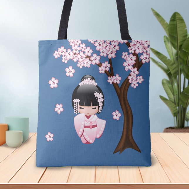 Bolsa Tote Boneca White Kimono Kokeshi - Garota Gisha Bonita (Criador carregado)