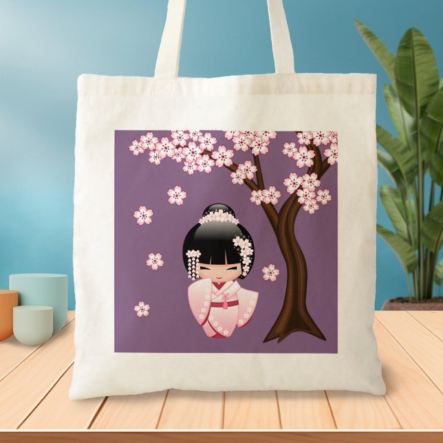 Bolsa Tote Boneca White Kimono Kokeshi - Garota Gisha Bonita (Criador carregado)