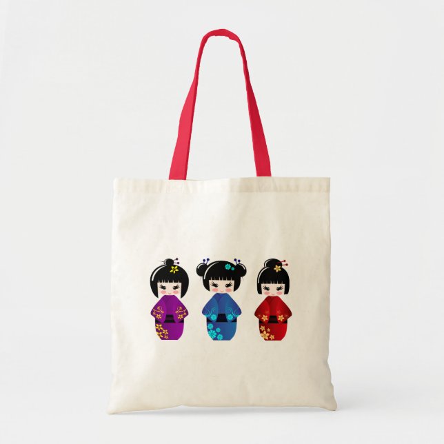 Bolsa Tote Bonecas de Kokeshi (Frente)