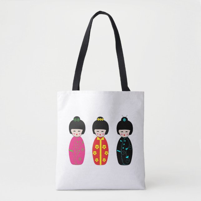 Bolsa Tote Bonecas tradicionais da gueixa de Kokeshi do (Frente)