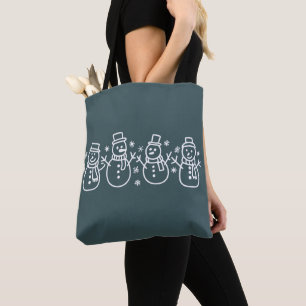 Bolsa Tote Boneco de Neve Azul Natal Festa de Inverno Festivo