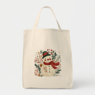 Bolsa Tote Boneco de Neve com Chapéu Verde e Cachecol Vermelh