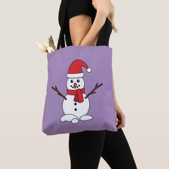 Bolsa Tote Boneco de Neve com Gorro Vermelho e Cachecol (Close Up)