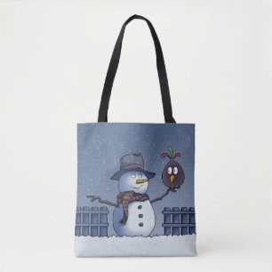 Bolsa Tote Boneco de Neve com Pássaro