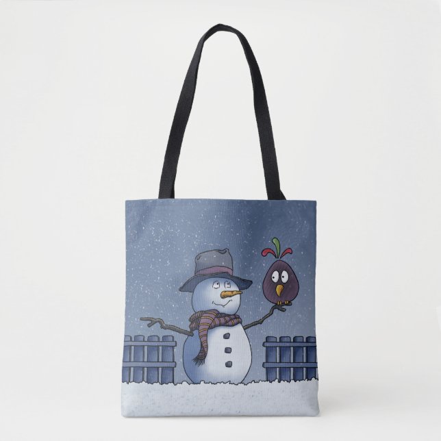 Bolsa Tote Boneco de Neve com Pássaro (Frente)