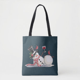 Bolsa Tote Boneco de Neve de Natal com Presente de Vinho Bebe