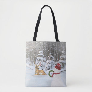 Bolsa Tote Boneco de neve de Natal e veado