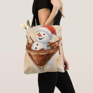 Bolsa Tote Boneco de Neve de Natal em um Martini de Chocolate