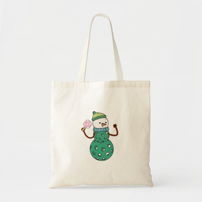 Bolsa Tote Boneco de Neve de Pickleball Natal Divertido  (Frente)