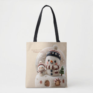 Bolsa Tote Boneco de Neve em Globo de Neve Feltro Fino