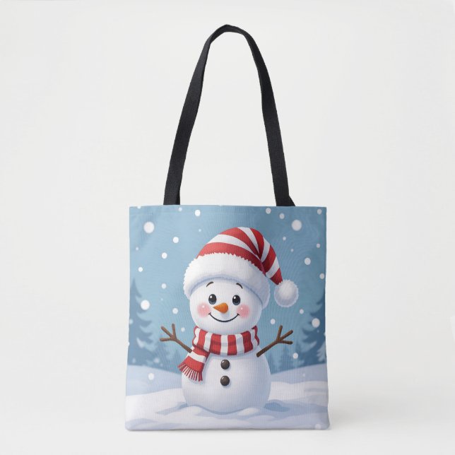 Bolsa Tote Boneco de neve fofo com cachecol e chapéu (Frente)