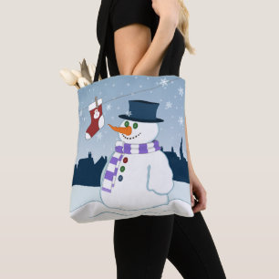 Bolsa Tote Boneco de neve & Natal da meia
