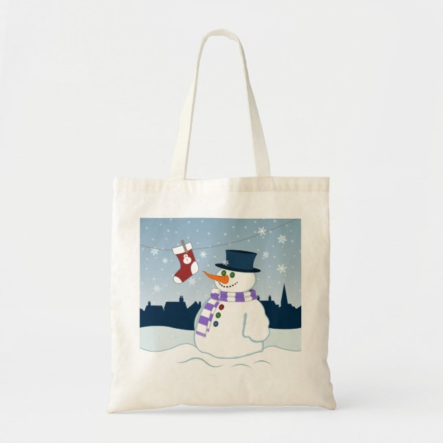 Bolsa Tote Boneco de neve & Natal da meia (Frente)