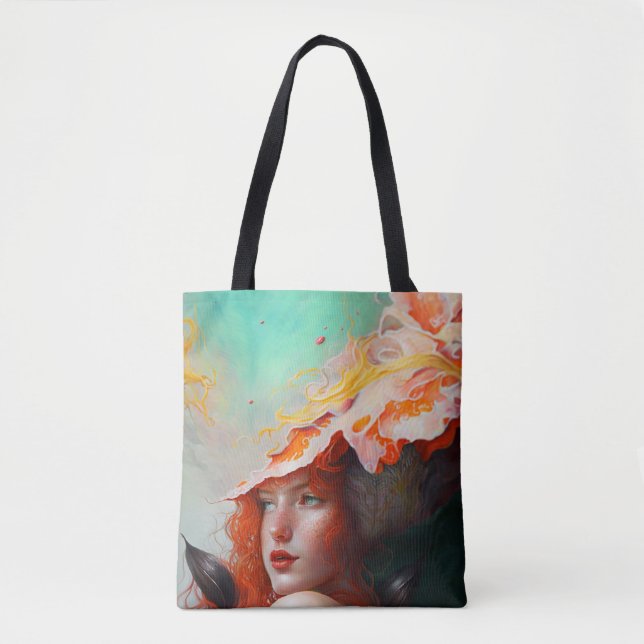Bolsa Tote Bonita Abstrato de Arte Vermelha Ginger Girl (Frente)