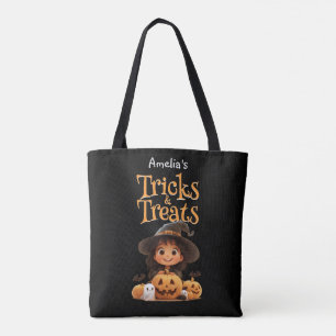 Bolsa Tote Bonita Bruxa de Cartoon Fantasmas Pumpkins Trick &