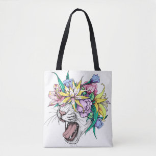 Bolsa Tote Bonita cabeça de gato selvagem de desenho em uma 