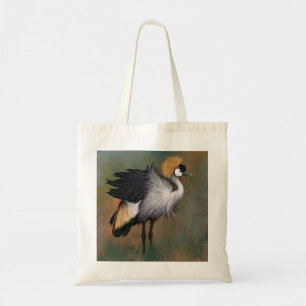 Bolsa Tote Bonita Cinza Crowned Crane - Arte de Pintura Migra