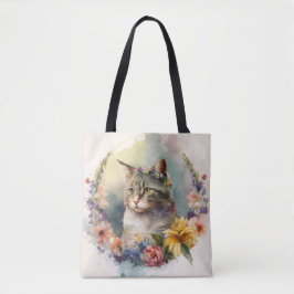 BOLSA TOTE BONITA CINZA DE COR DE ÁGUA POR FLORES DE GATO