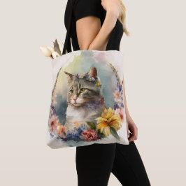 BOLSA TOTE BONITA CINZA DE COR DE ÁGUA POR FLORES DE GATO