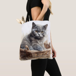 BOLSA TOTE BONITA COR DE ÁGUA BRITÂNICA GATO DE CABELO BRITÂN