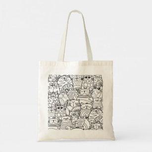 Bolsa Tote Bonita e Engraçada Multidão de Cartoon Zen Gatos P