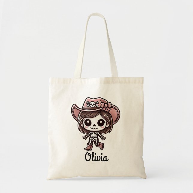 Bolsa Tote Bonita, Esqueleto De Cowgirl, Nome Personalizado,  (Frente)
