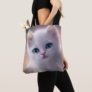 Bolsa Tote Bonita Fantasia Branca Fluffy Cat