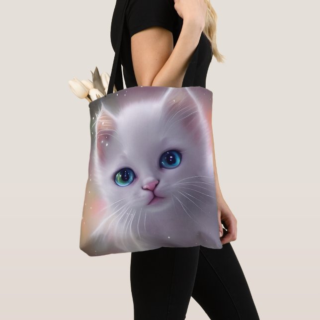 Bolsa Tote Bonita Fantasia Branca Fluffy Cat (Close Up)