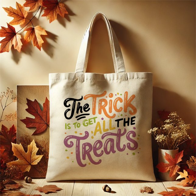 Bolsa Tote Bonita Folha de Halloween "O Truque é Todos os Tra (The perfect tote bag this halloween for all your happy haunting!)