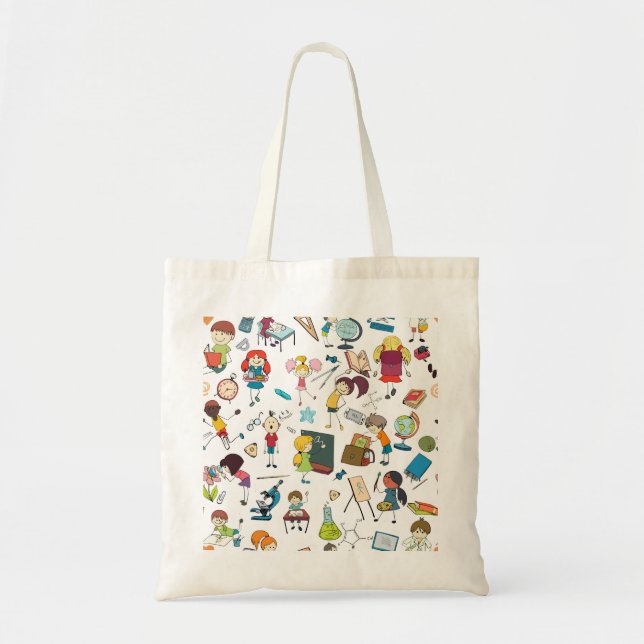 Bolsa Tote Bonita Ilustração de Volta às Crianças Escolares (Frente)