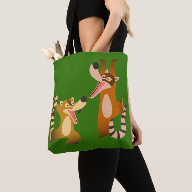 Bolsa Tote Bonita Joyful Cartoon Coatimundis (Close Up)