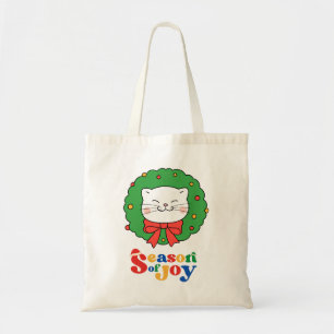 Bolsa Tote Bonita Kawaii Cat Wreath Season of Joy