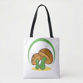 Bolsa Tote Bonita Marrom Cartoon Verde Mushroom Fungi Art
