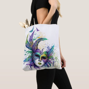 BOLSA TOTE BONITA MÁSCARA MARDI GRAS BRILHANTE E BRILHANTE