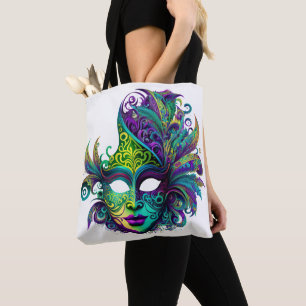 BOLSA TOTE BONITA MÁSCARA MARDI GRAS BRILHANTE E BRILHANTE