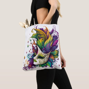 BOLSA TOTE BONITA MÁSCARA MARDI GRAS BRILHANTE E BRILHANTE