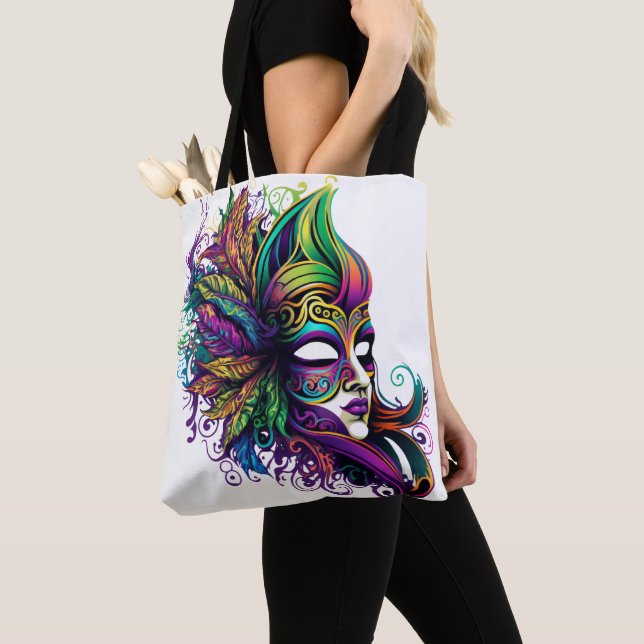 BOLSA TOTE BONITA MÁSCARA MARDI GRAS BRILHANTE E BRILHANTE (Close Up)