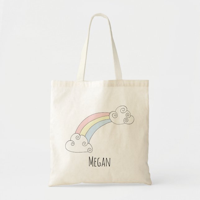 Bolsa Tote Bonita menina Rainbow Doodle com Fralda (Frente)