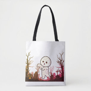 Bolsa Tote Bonita múmia de Halloween em Spooky Graveyard - En