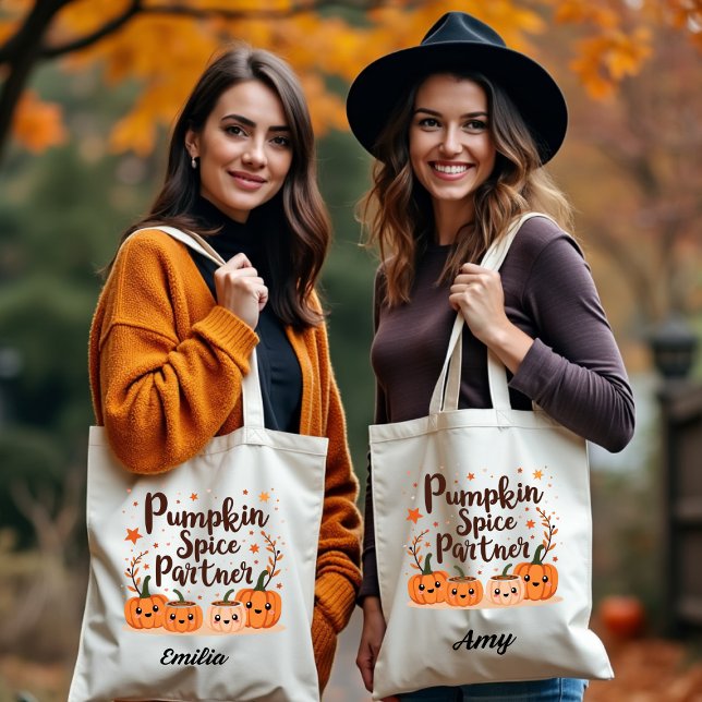 Bolsa Tote Bonita parceira de especiarias de abóbora Kawaii B (Criador carregado)