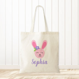 Bolsa Tote Bonita Rapariga de Páscoa Rosa Personalizada