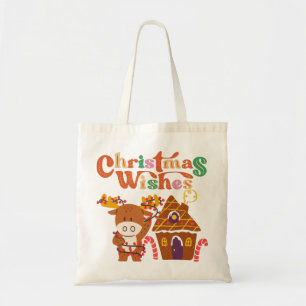 Bolsa Tote Bonita Reindeer Com Férias Felizes À Lua De Natal