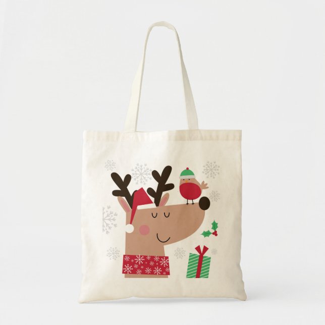 Bolsa Tote Bonita Reindeer E Robin (Frente)