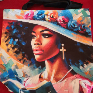 Bolsa Tote Bonita Senhora Com Sua Bíblia Floral