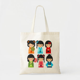 Bolsa Tote Bonitas bonecas japonesas Kokeshi