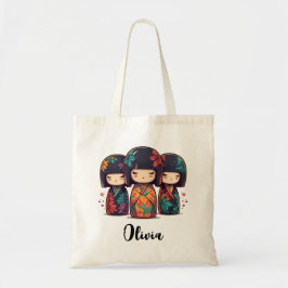 Bolsa Tote Bonitas bonecas Kokeshi japonesas